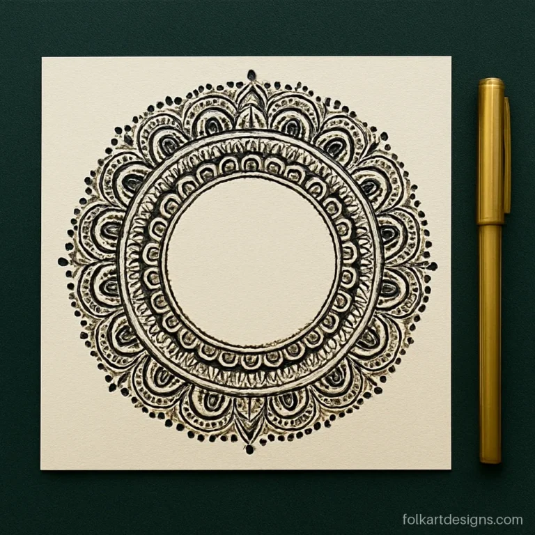 Alphabet mandala art frame in black and gold with a blank centre for an initial