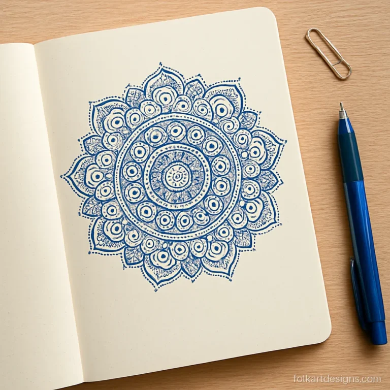 Creative easy doodle mandala art with cloud swirls and dotted spirals in blue
