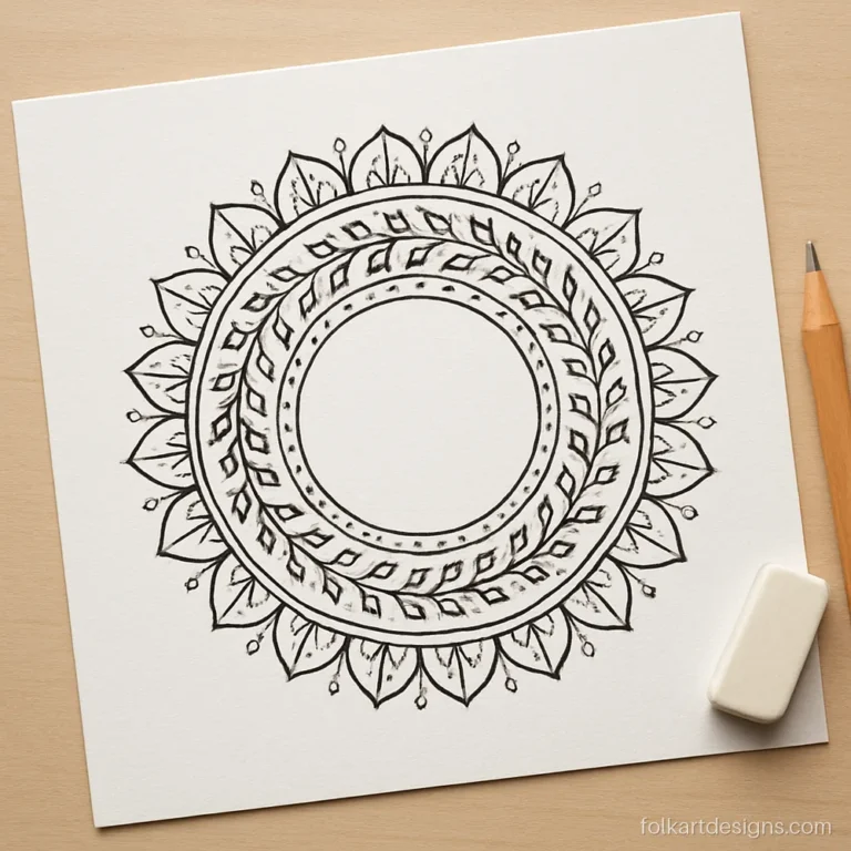 Name mandala art frame with vine and petal rings around an empty centre