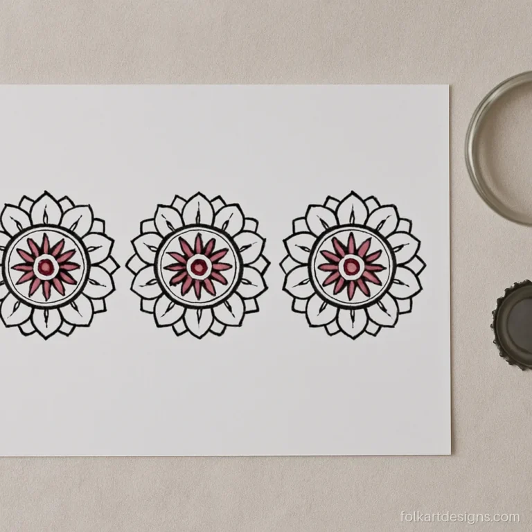 Three small easy mandala art designs traced with a bangle and a bottle cap