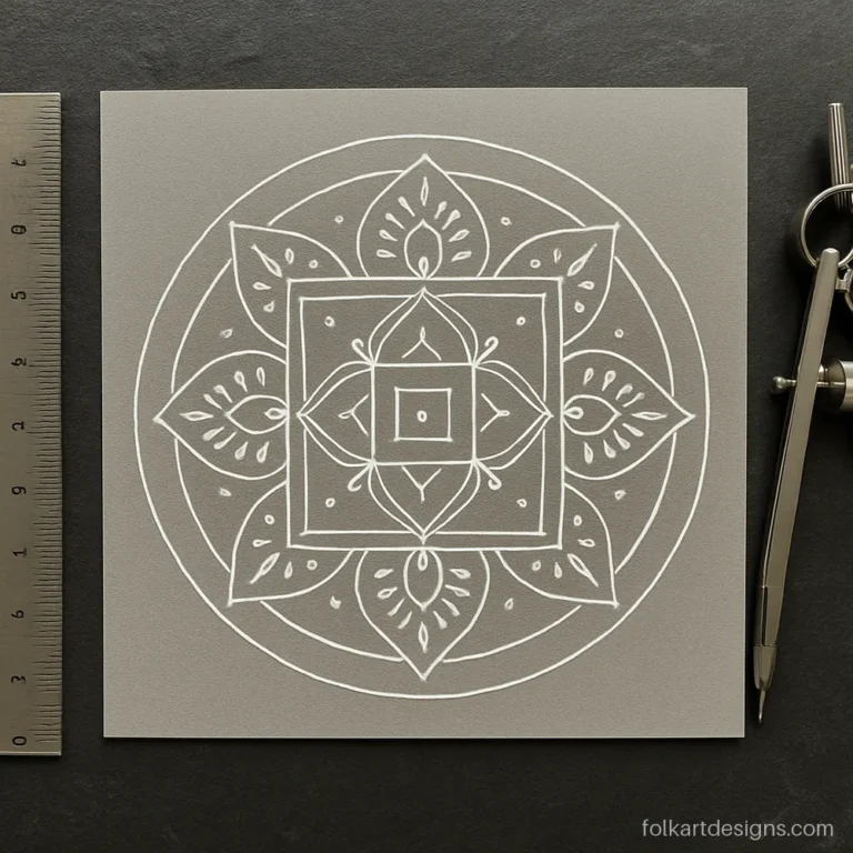 Mandala art drawing easy for beginners, built on a square inside a circle