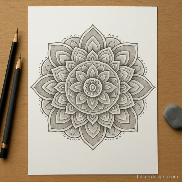 Easy mandala art full page design in pencil with soft grey shading