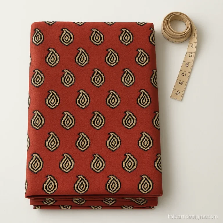 Kalamkari cotton fabric running material with small mango buttis on madder red
