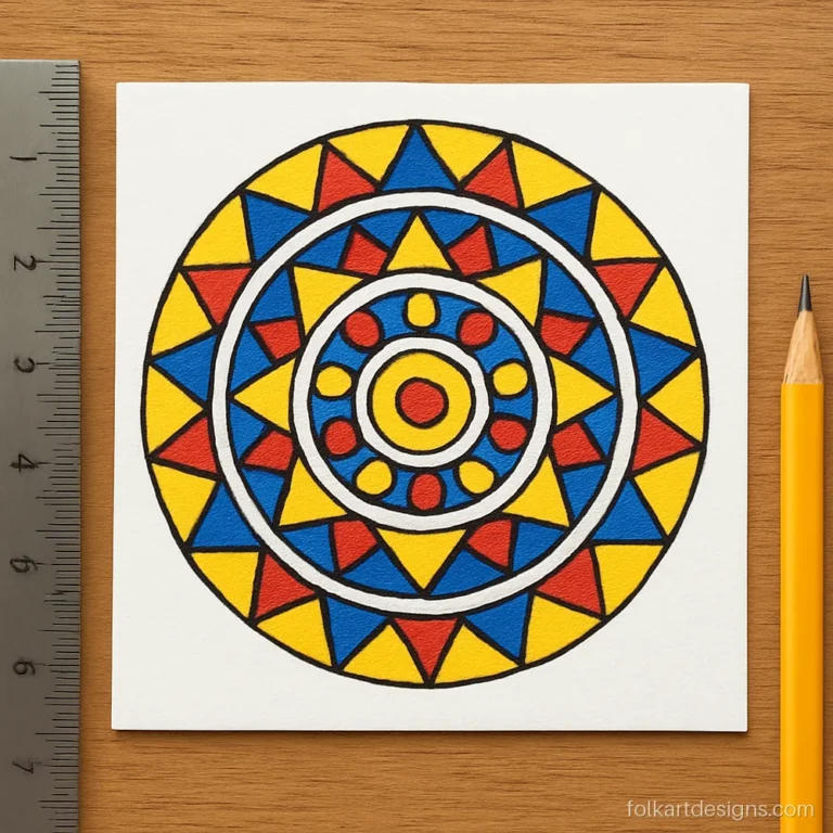 Mandala art using geometric shapes for kids with triangles, squares and circles