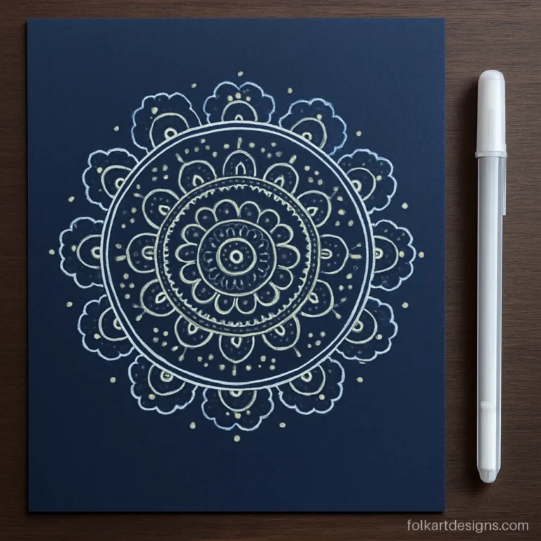 A doodle mandala art easy kids enjoy, with moons, clouds and dots
