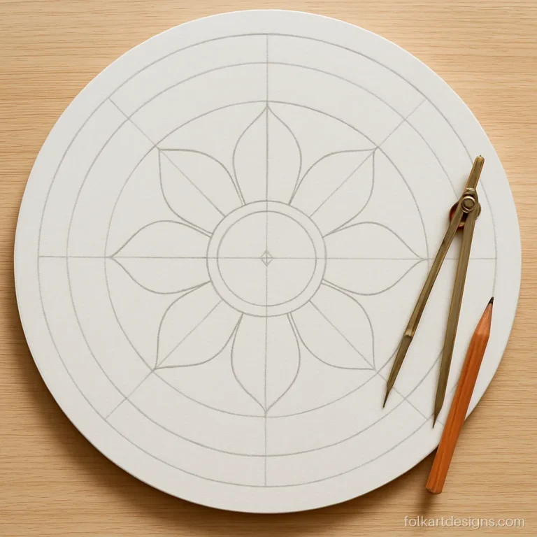 How to do lippan art step one: pencil mandala sketch with guide circles on MDF