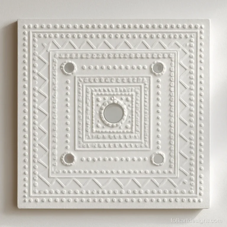 All-white lippan art panel of nested squares and mirrors