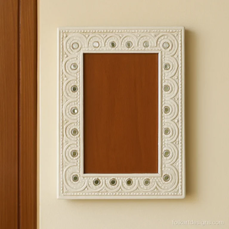 Lippan name plate frame with a blank wooden centre and mirror border