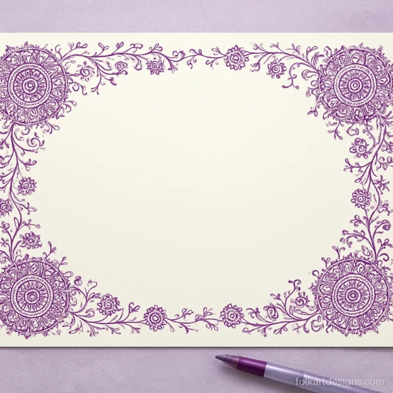 Mandala border design running round all four sides of a page in purple