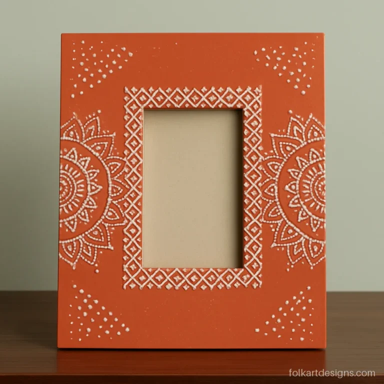 Mandala art photo frame painted on MDF with a lattice and petal border
