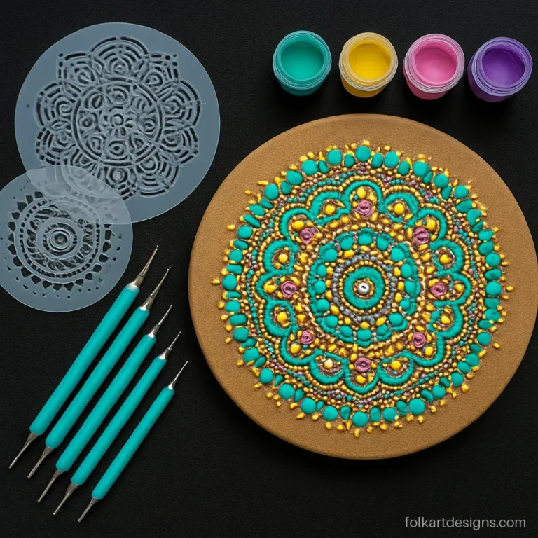 Dot mandala art tools with stencils, dotting tools and small paint pots