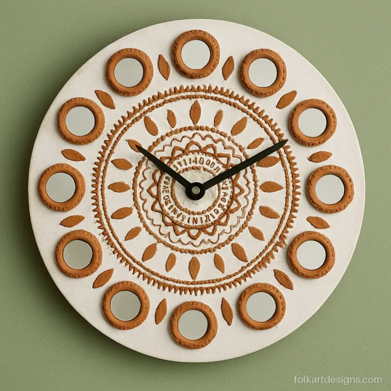 Round lippan art wall clock with twelve mirrors marking the hours