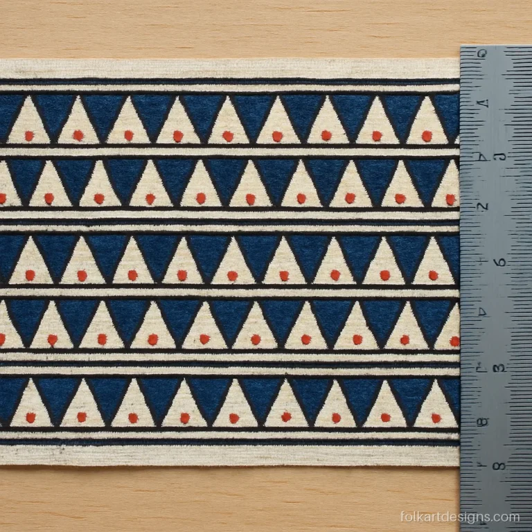 Pattachitra border of rows of small triangles and dots in indigo and white