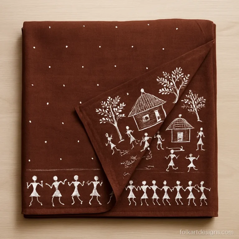 Warli art saree in brown cotton with a dancer border and pallu